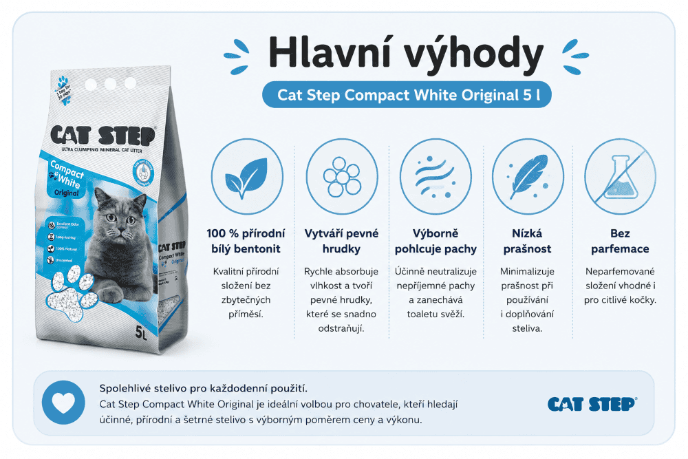 Hlavní výhody steliva Cat Step White Original